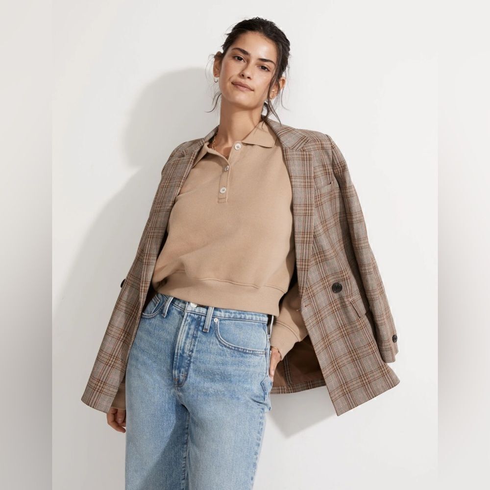Madewell MWL Betterterry Crop Polo Sweatshirt Khaki Size Small